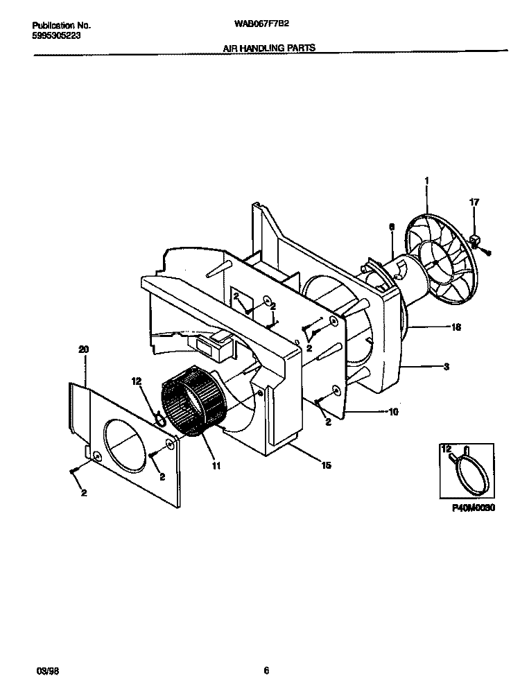 AIR HANDLING PARTS Diagram and Parts List for WAB067F7B2  Frigidaire Air Conditioner