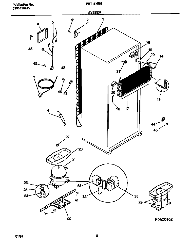 SYSTEM Diagram and Parts List for FRT18NRGD1  Frigidaire Refrigerator