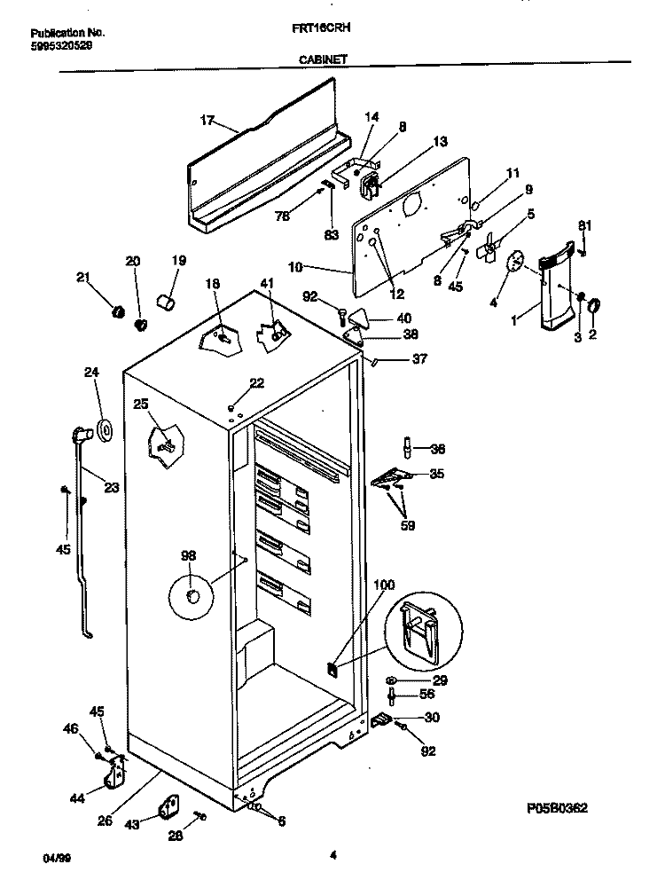 CABINET Diagram and Parts List for FRT16CRHY0  Frigidaire Refrigerator
