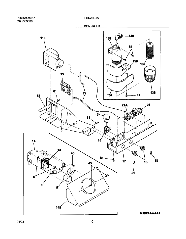 CONTROLS Diagram and Parts List for FRS23R4AW5  Frigidaire Refrigerator