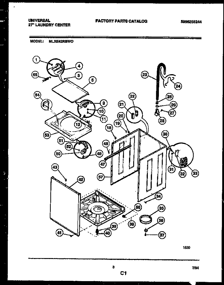 CABINET PARTS Diagram and Parts List for MLXE42RBW0  Tappan Washer Dryer Combo