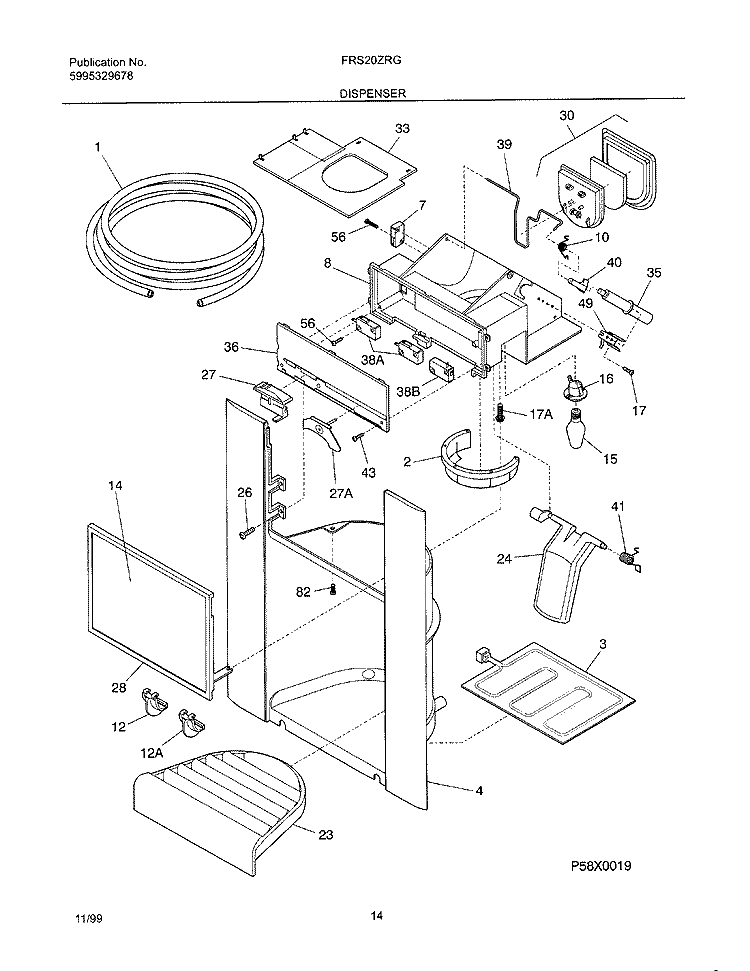 ICE DISPENSER Diagram and Parts List for FRS20ZRGB6  Frigidaire Refrigerator