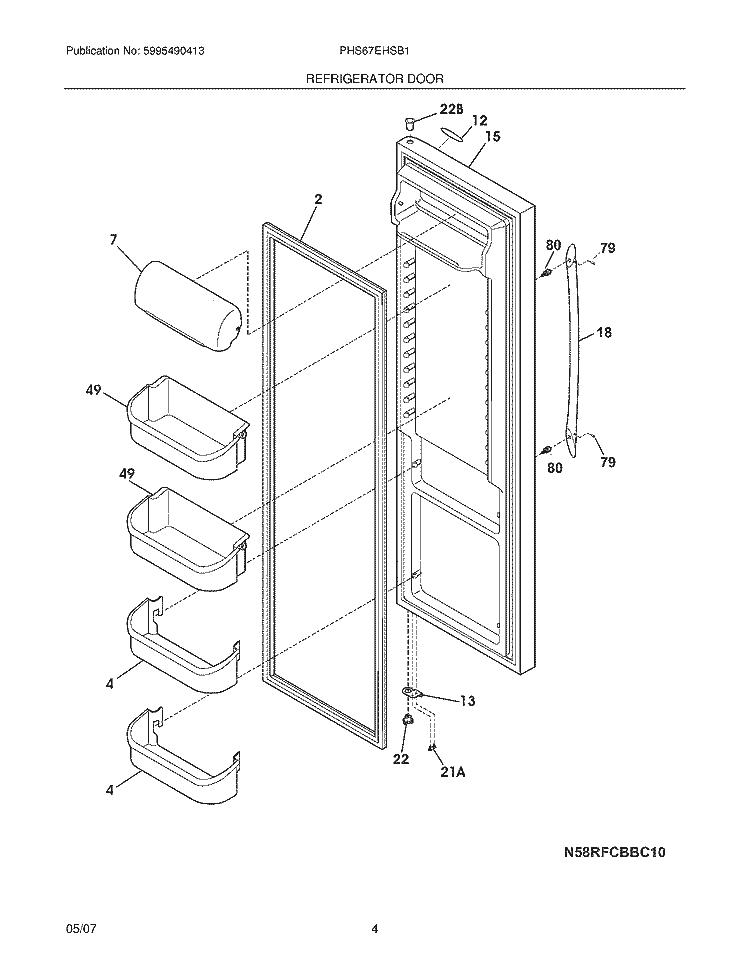 REFRIGERATOR DOOR Diagram and Parts List for PHS67EHSB1  Frigidaire Refrigerator