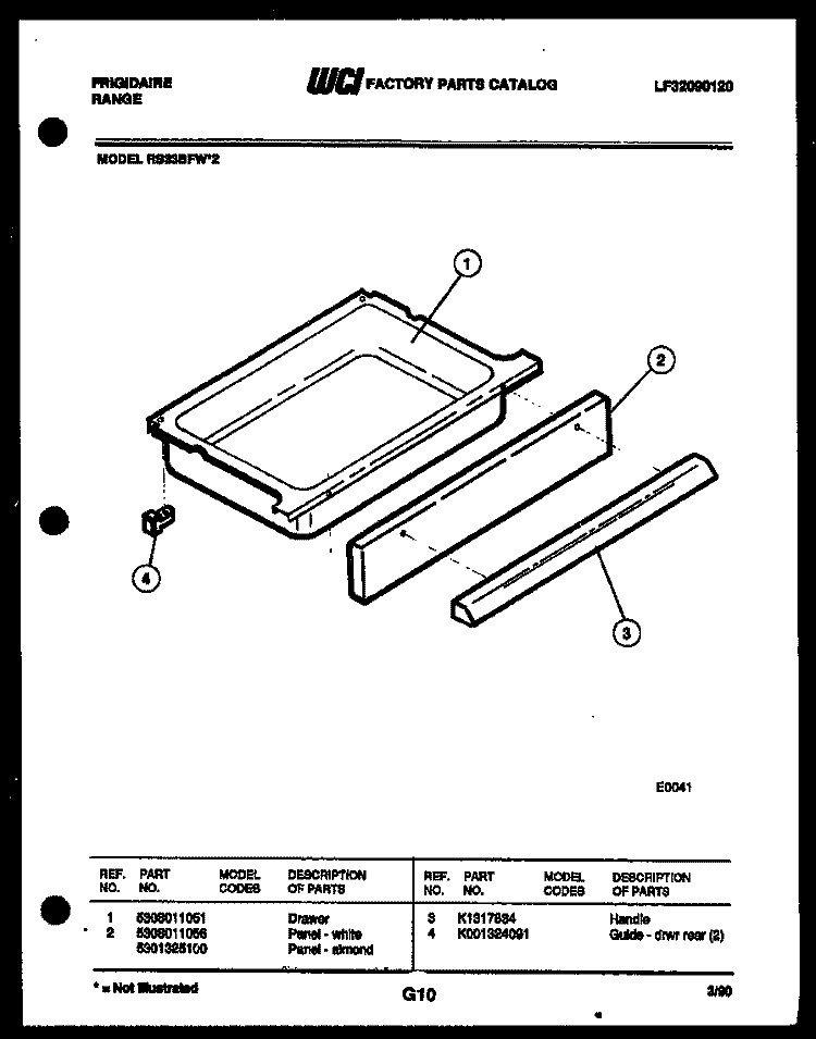 DRAWER PARTS Diagram and Parts List for RS33BFL2  Frigidaire Range