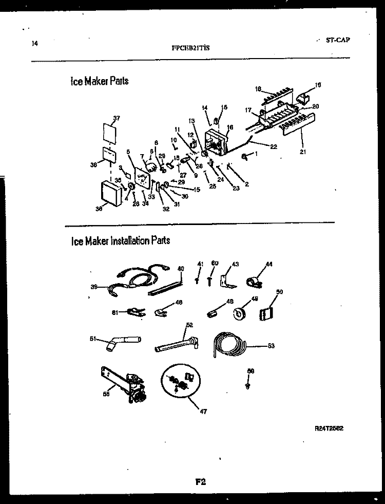 ICE MAKER AND INSTALLATION PARTS Diagram and Parts List for FPCEB21TISB0  Frigidaire Refrigerator