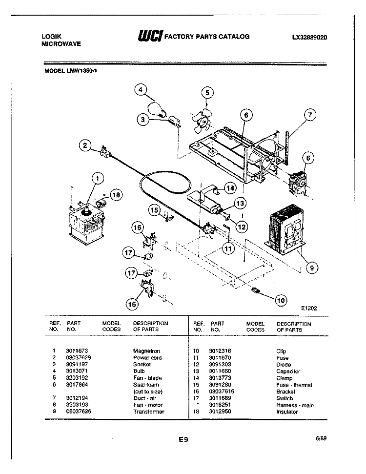 SYSTEM Diagram and Parts List for LMW1350-1  Frigidaire Microwave