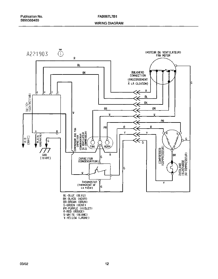 WIRING DIAGRAM Diagram and Parts List for FAB067L7B1  Frigidaire Air Conditioner