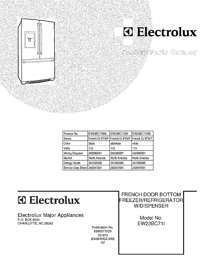 COVER Diagram and Parts List for EW23BC71IW6  Electrolux Refrigerator