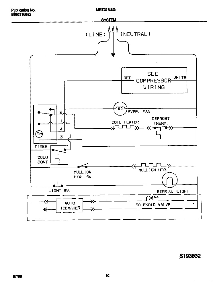 WIRING DIAGRAM Diagram and Parts List for MRT21NSGW0  Frigidaire Refrigerator