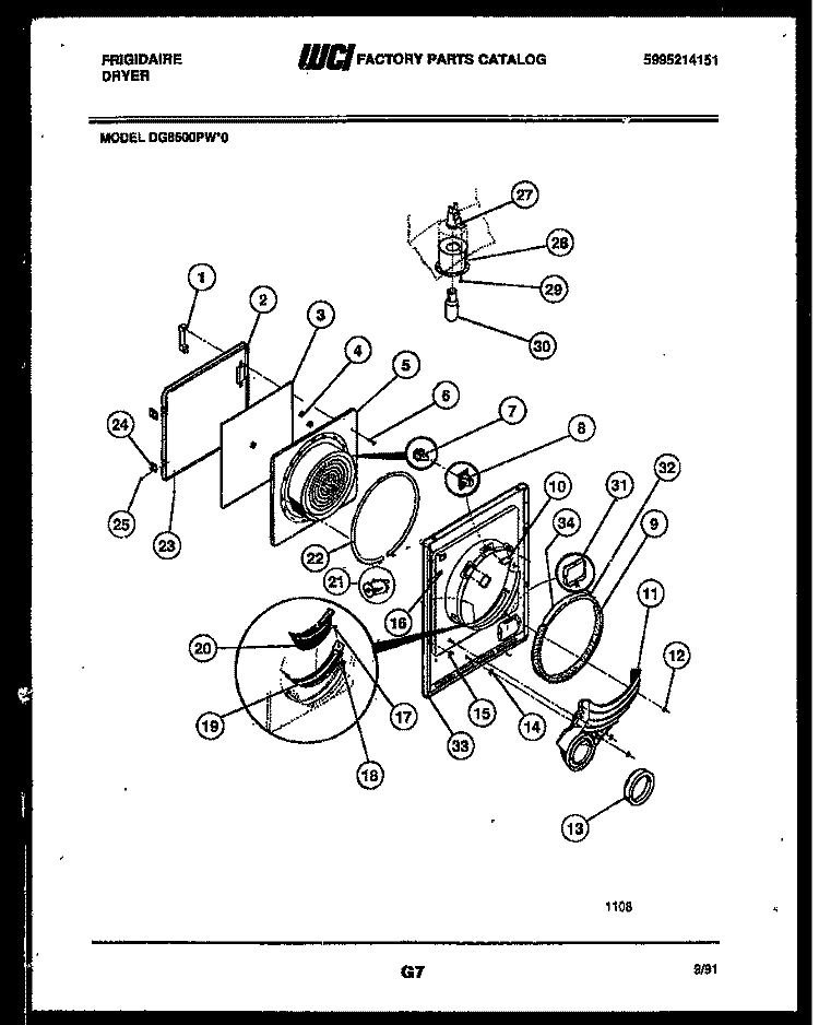 DOOR PARTS Diagram and Parts List for DG8600PW0  Frigidaire Dryer