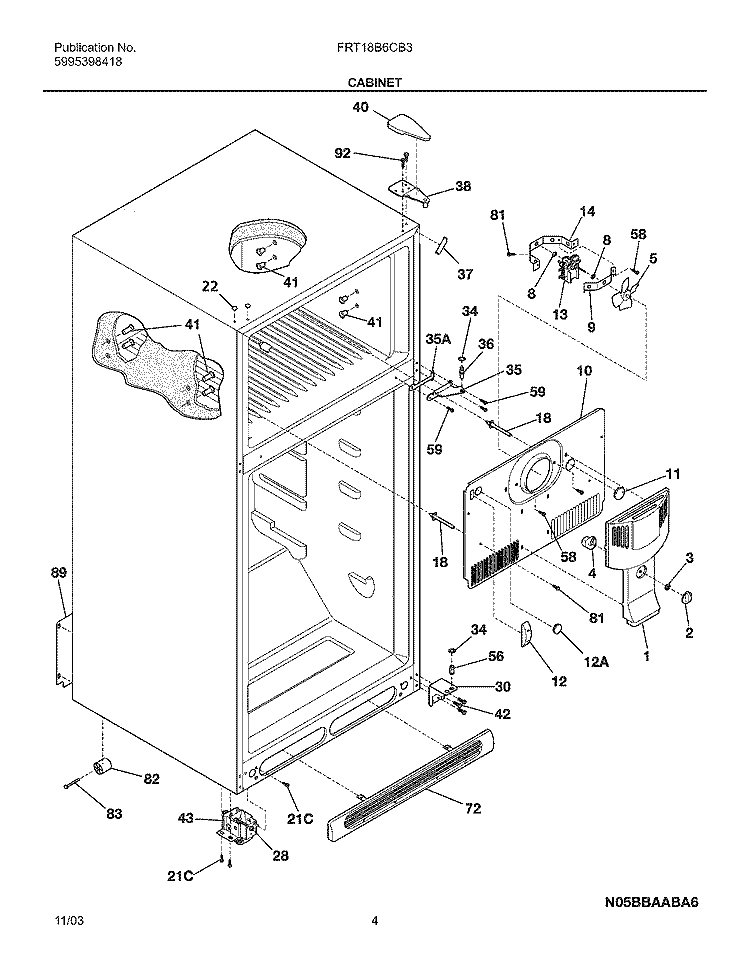CABINET Diagram and Parts List for FRT18B6CB3  Frigidaire Refrigerator
