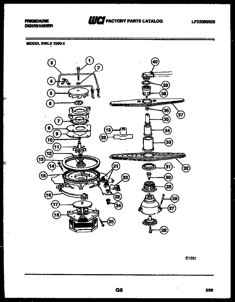 MOTOR PUMP PARTS Diagram and Parts List for DWLE1000W1  Frigidaire Dishwasher