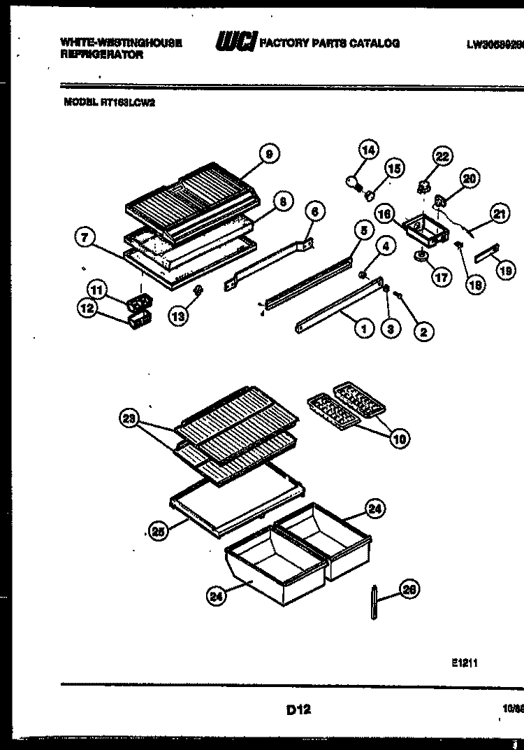 SHELVES AND SUPPORTS Diagram and Parts List for RT163LCF2  Frigidaire Refrigerator