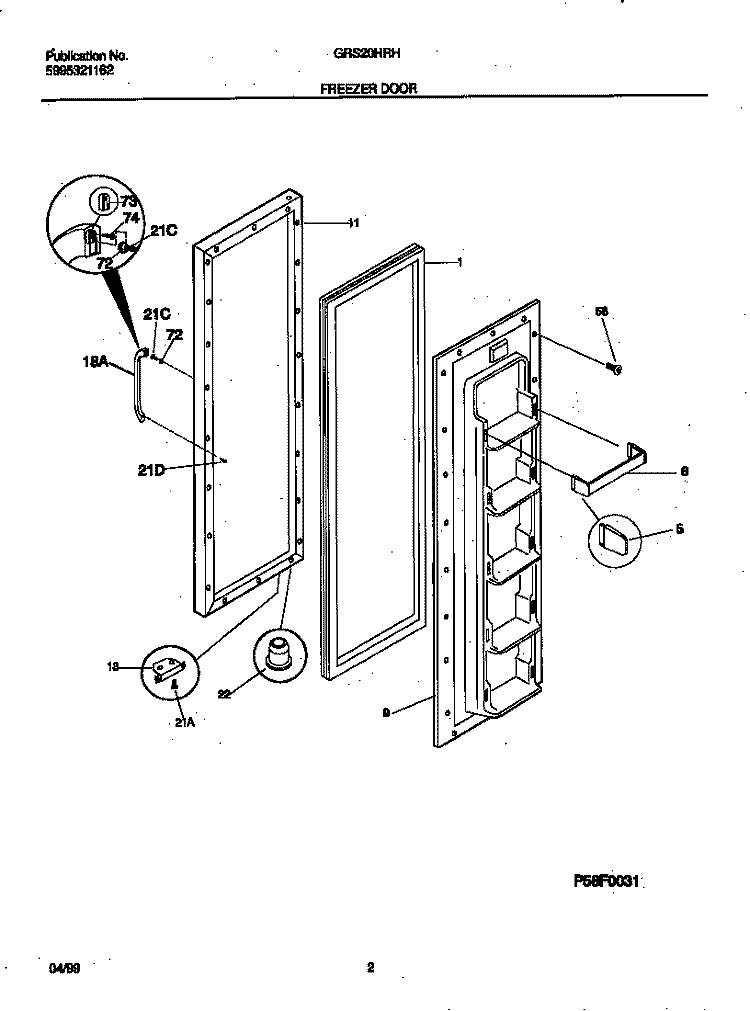 FREEZER DOOR Diagram and Parts List for GRS20HRHW0  Gibson Refrigerator