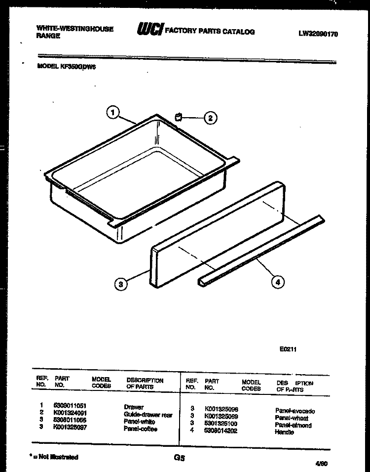 DRAWER PARTS Diagram and Parts List for KF350GDV6  Frigidaire Range