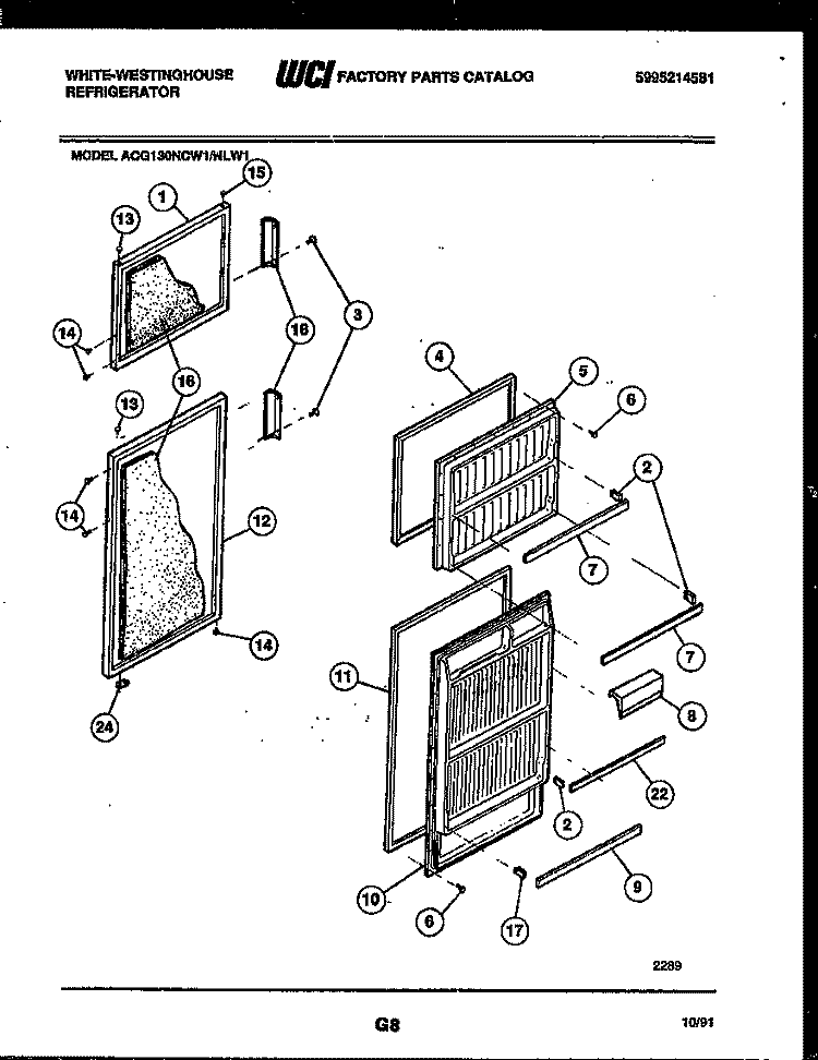 DOOR PARTS Diagram and Parts List for ACG130NLW1  Frigidaire Refrigerator