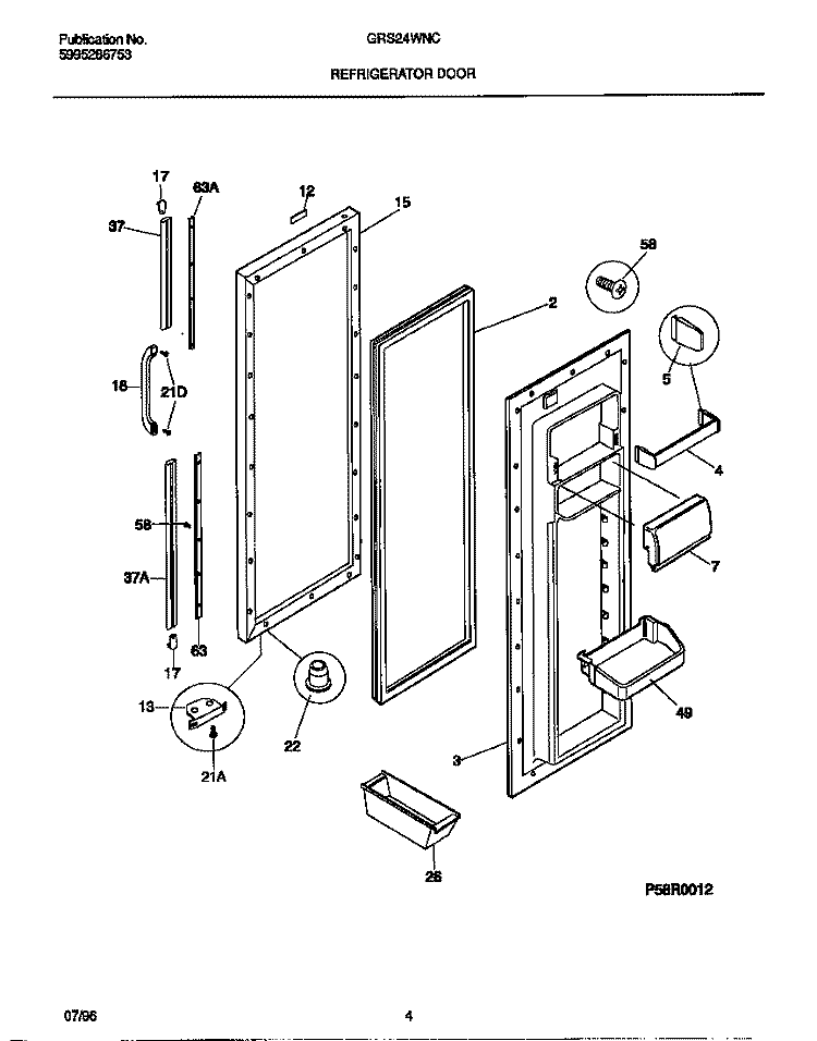 REFRIGERATOR DOOR Diagram and Parts List for GRS24WNCD3  Gibson Refrigerator