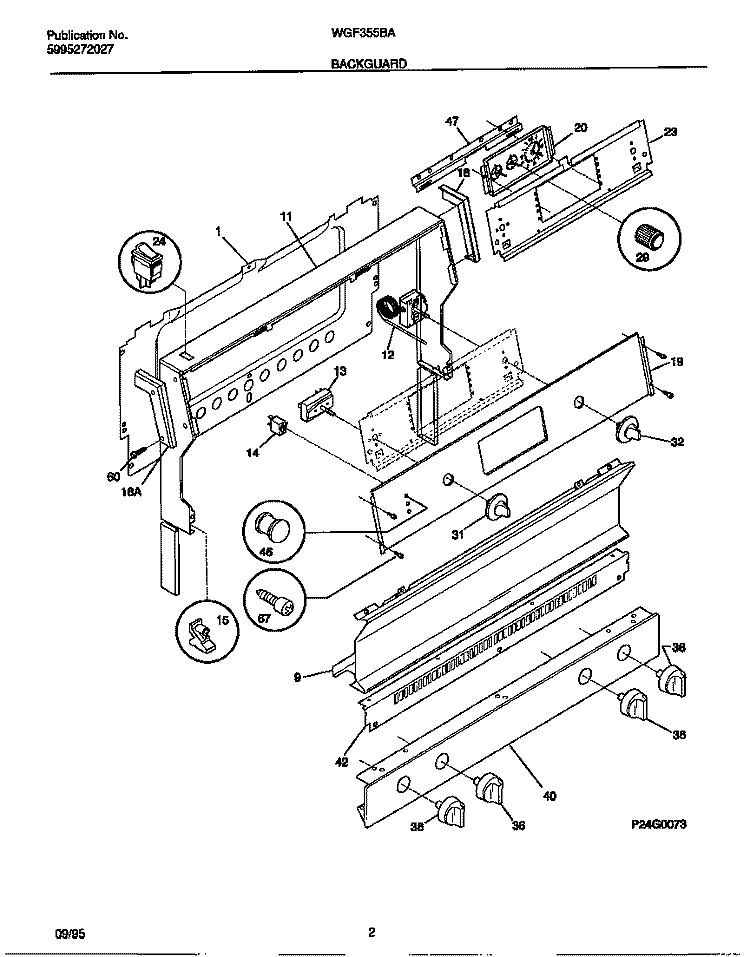 BACKGUARD Diagram and Parts List for WGF355BADC  Frigidaire Range