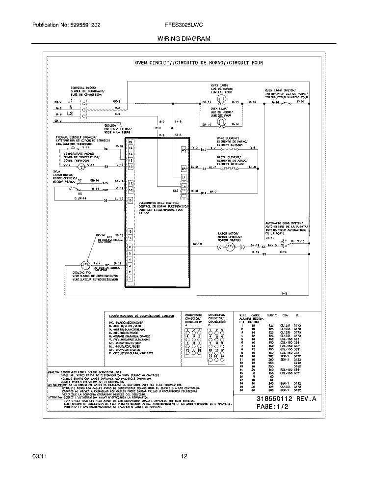 WIRING DIAGRAM Diagram and Parts List for FFES3025LWC  Frigidaire Wall Oven