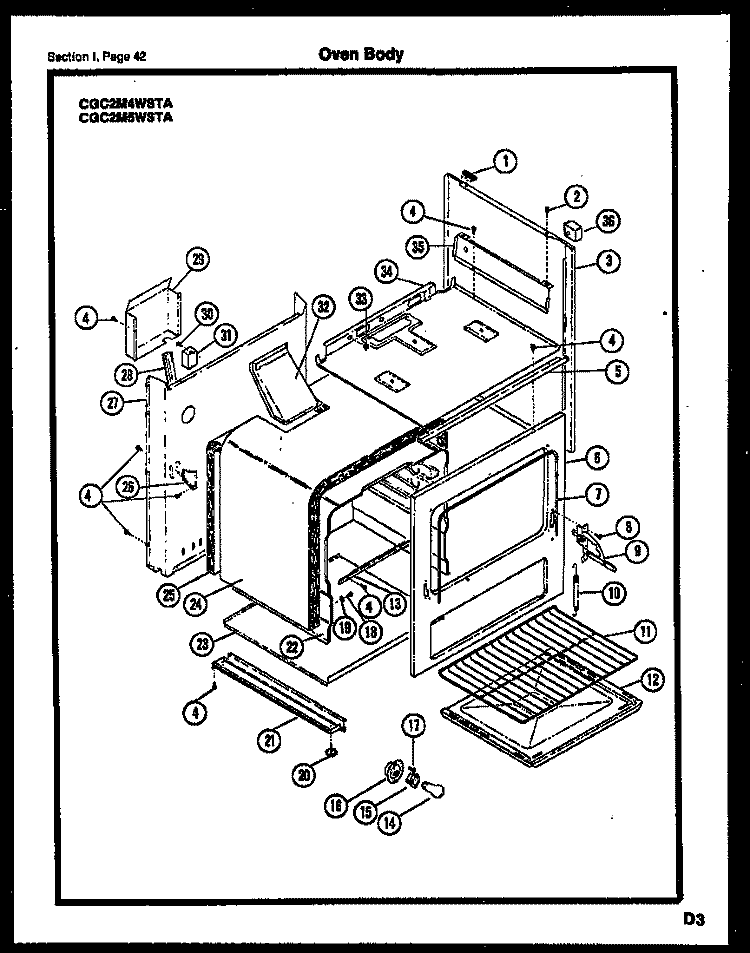 OVEN BODY Diagram and Parts List for CGC2M4WSTA  Gibson Range