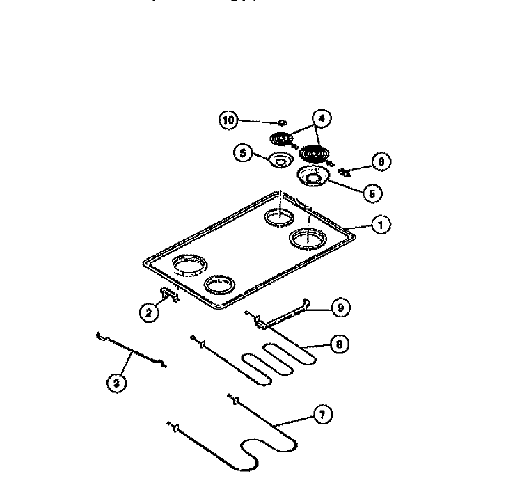 COOK TOP, SURFACE UNITS, DRIP PANS, Diagram and Parts List for R530DL1  Frigidaire Range