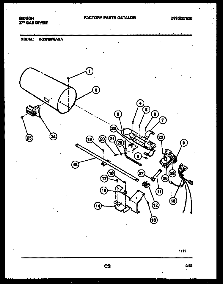 BURNER, IGNITER AND VALVE Diagram and Parts List for DG27S8WAGA  Gibson Dryer
