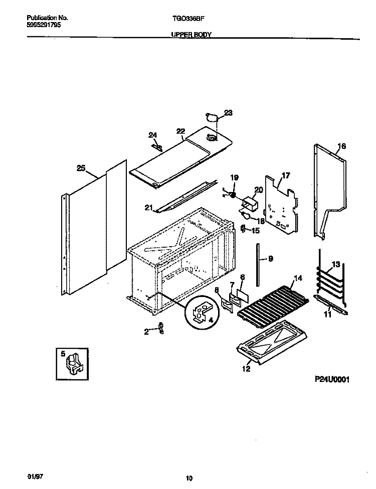 UPPER BODY Diagram and Parts List for TGO336BFDA  Tappan Range