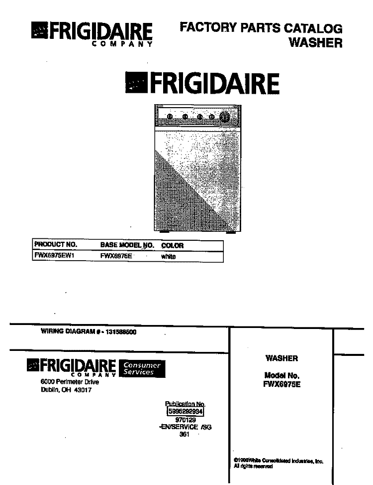 COVER Diagram and Parts List for FWX6975EW1  Frigidaire Washer