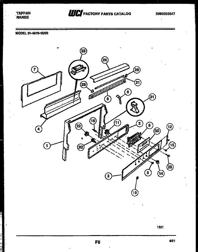 BACKGUARD Diagram and Parts List for 31-4979-00-02  Tappan Range