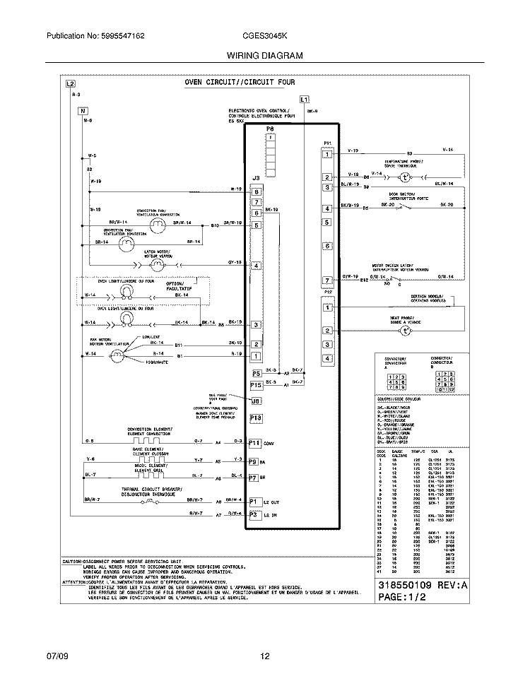 WIRING DIAGRAM Diagram and Parts List for CGES3045KB1  Frigidaire Range