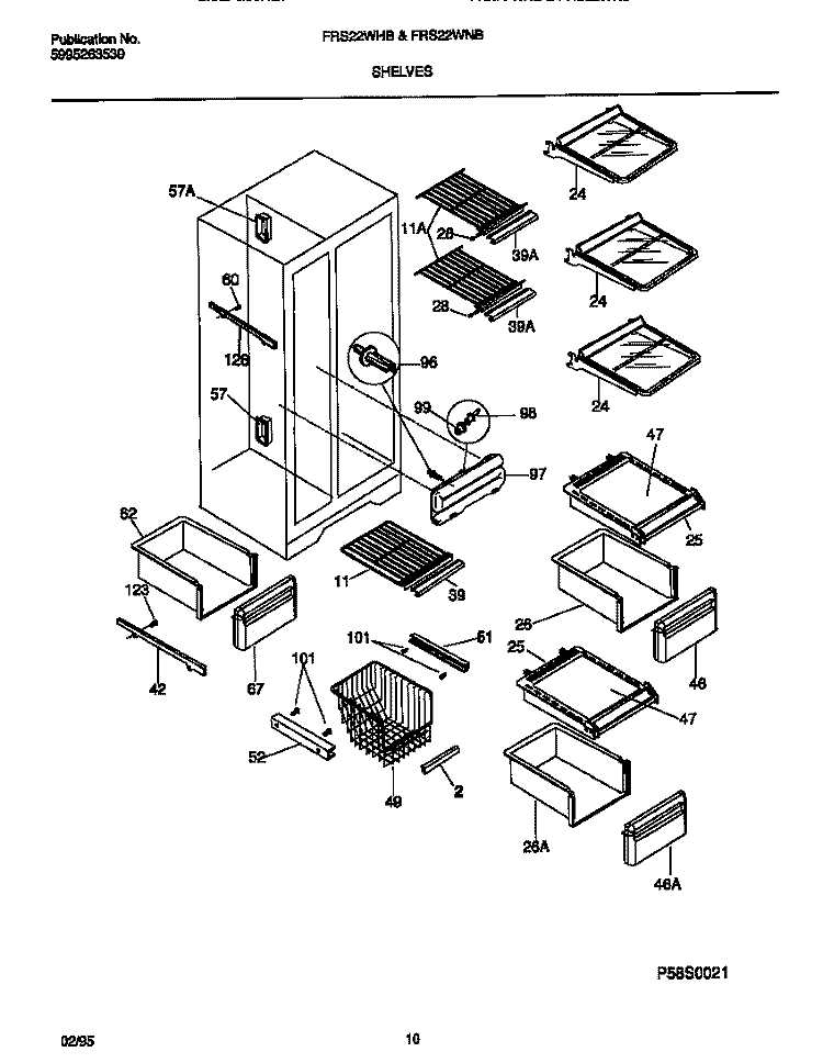 SHELVES Diagram and Parts List for FRS22WNBD1  Frigidaire Refrigerator