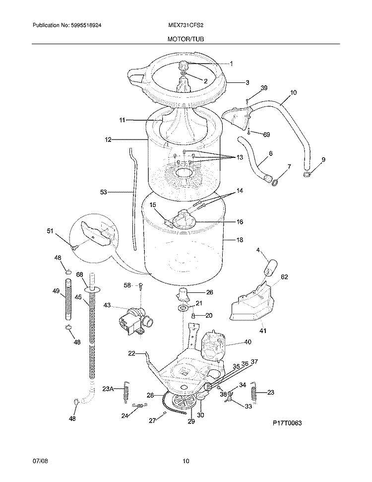 MOTOR/TUB Diagram and Parts List for MEX731CFS2  Uni Washer Dryer Combo