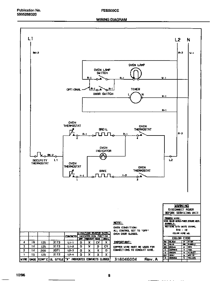 WIRING DIAGRAM Diagram and Parts List for FEB500CESB  Frigidaire Wall Oven