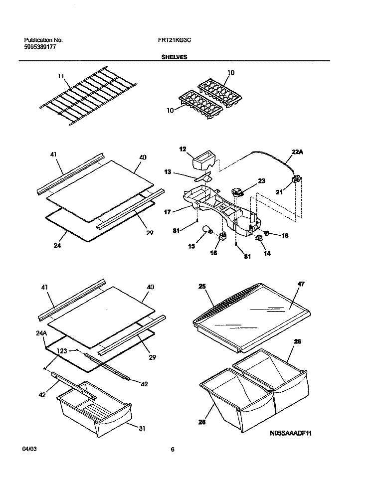 SHELVES Diagram and Parts List for FRT21KG3CQ0  Frigidaire Refrigerator