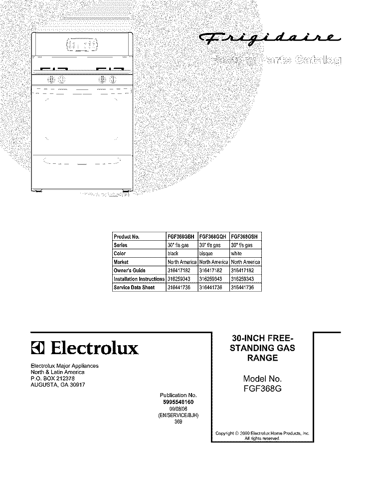 COVER Diagram and Parts List for FGF368GQH  Frigidaire Range