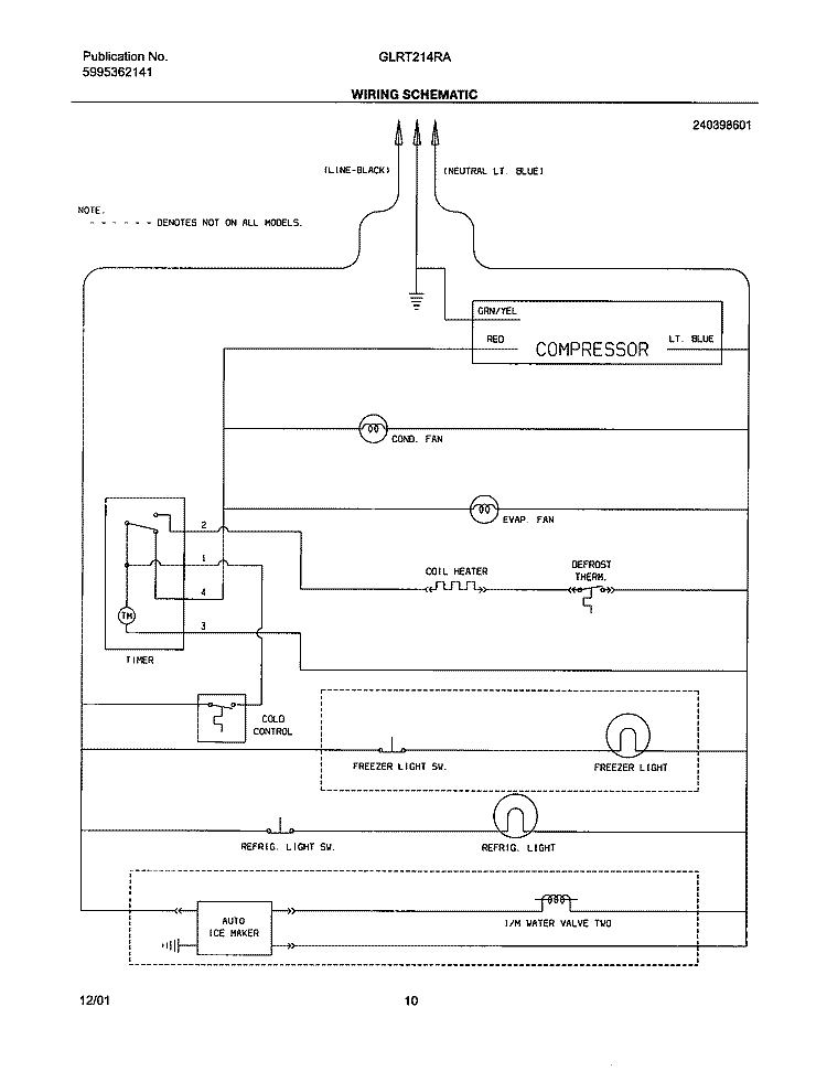 WIRING SCHEMATIC Diagram and Parts List for GLRT214RAB2  Frigidaire Refrigerator
