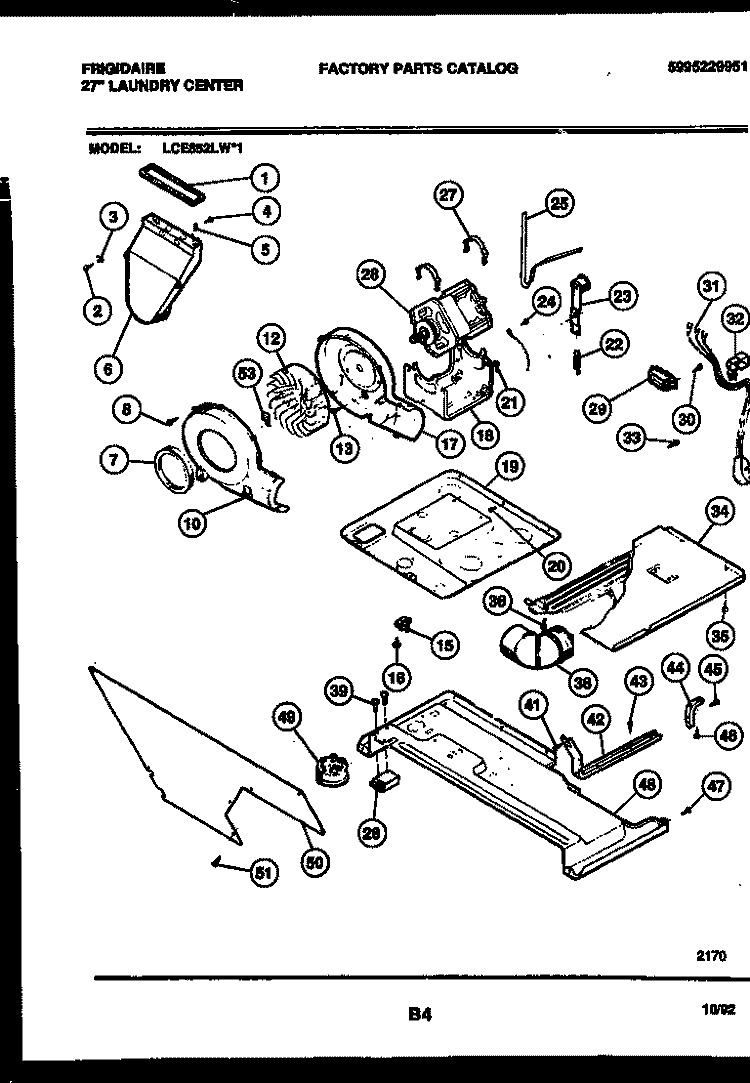MOTOR, BLOWER AND CABINET PARTS Diagram and Parts List for LCE852LW1  Frigidaire Washer Dryer Combo