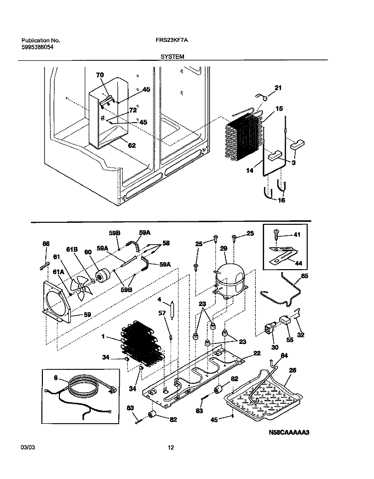 SYSTEM Diagram and Parts List for FRS23KF7AB7  Frigidaire Refrigerator