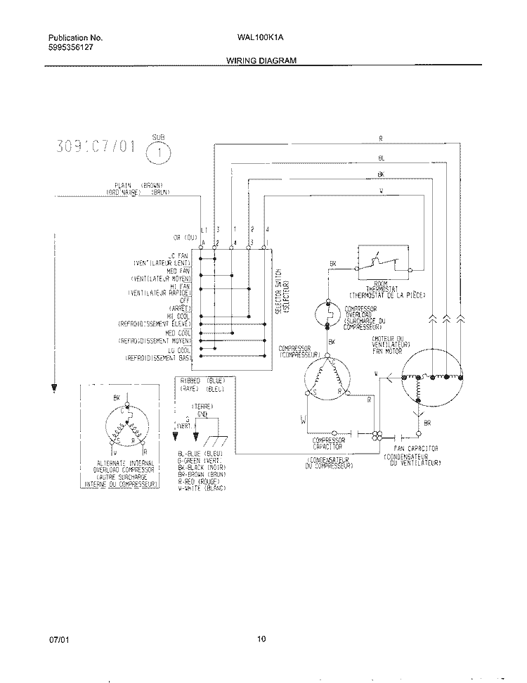 WIRING DIAGRAM Diagram and Parts List for WAL100K1A1  Westinghouse Air Conditioner