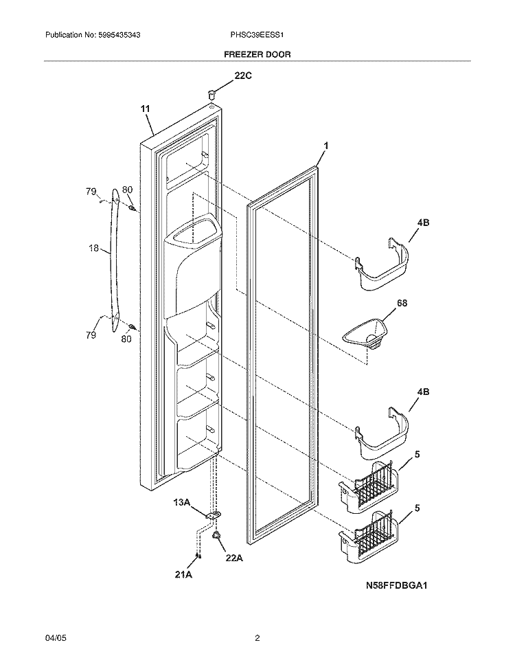 FREEZER DOOR Diagram and Parts List for PHSC39EESS1  Frigidaire Refrigerator