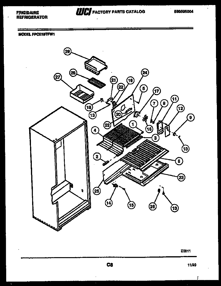 SHELVES AND SUPPORTS Diagram and Parts List for FPCE19TFW1  Frigidaire Refrigerator