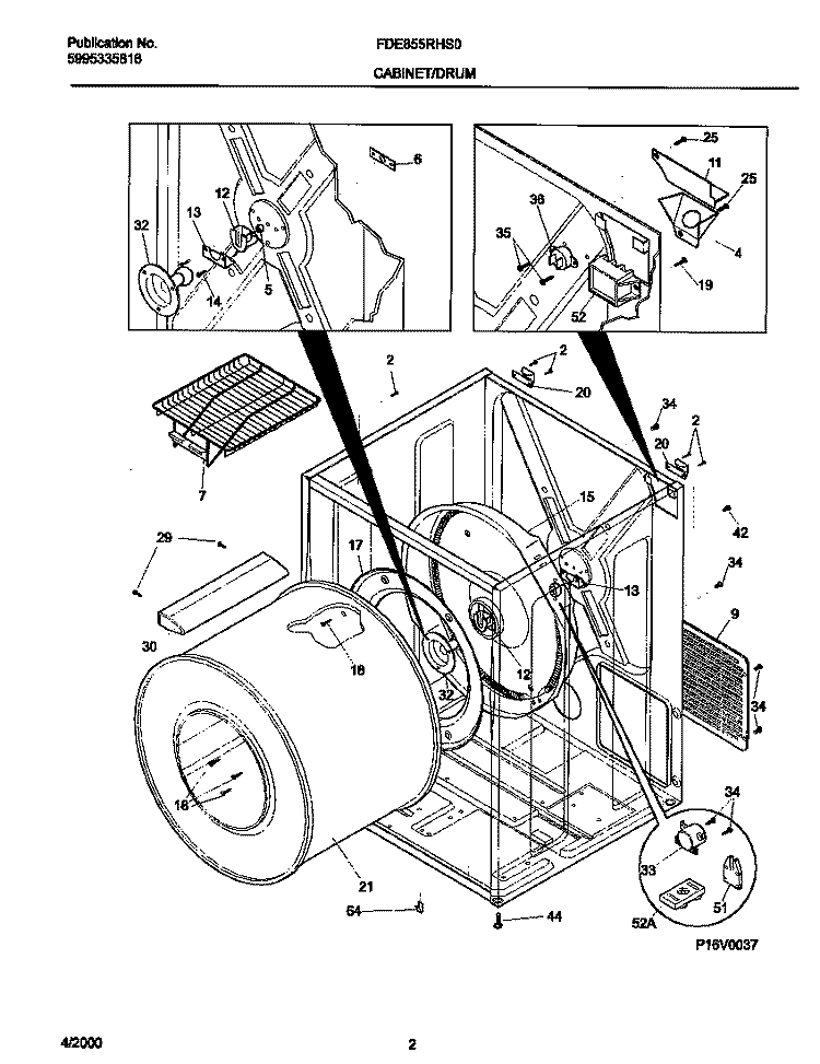 P16V0037 DRY CAB, HEATER Diagram and Parts List for FDE855RHS0  Frigidaire Dryer