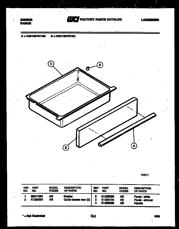 DRAWER PARTS Diagram and Parts List for CEC1M1WTAB  Gibson Range