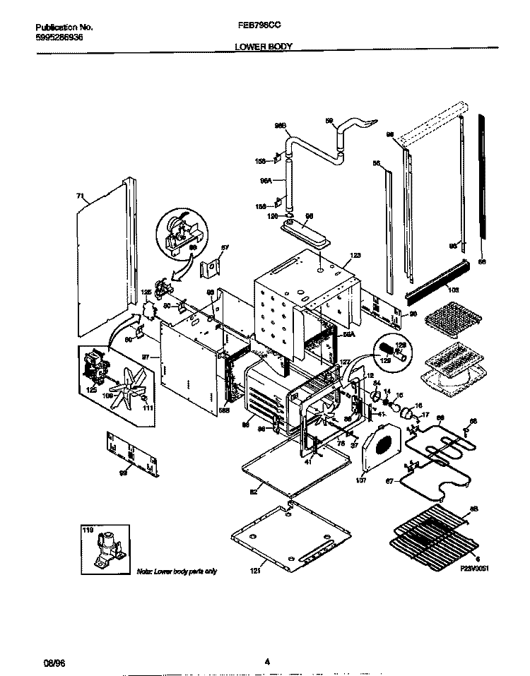 LOWER BODY Diagram and Parts List for FEB798CCTD  Frigidaire Wall Oven