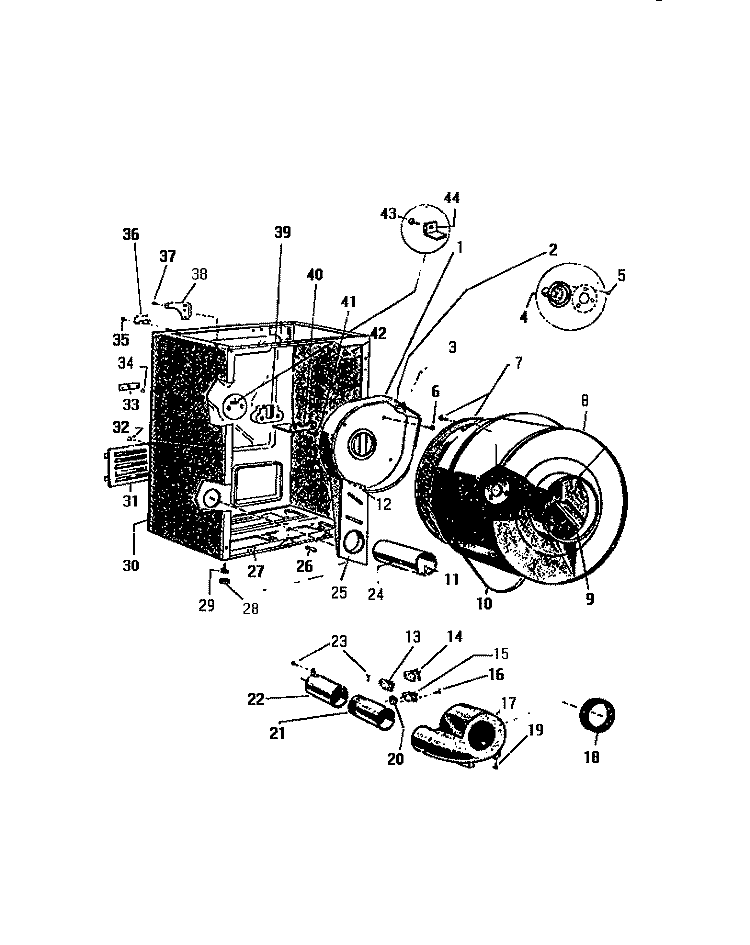 CABINET, DRUM, HEATER HOUSING Diagram and Parts List for DG800EXW5  Frigidaire Dryer