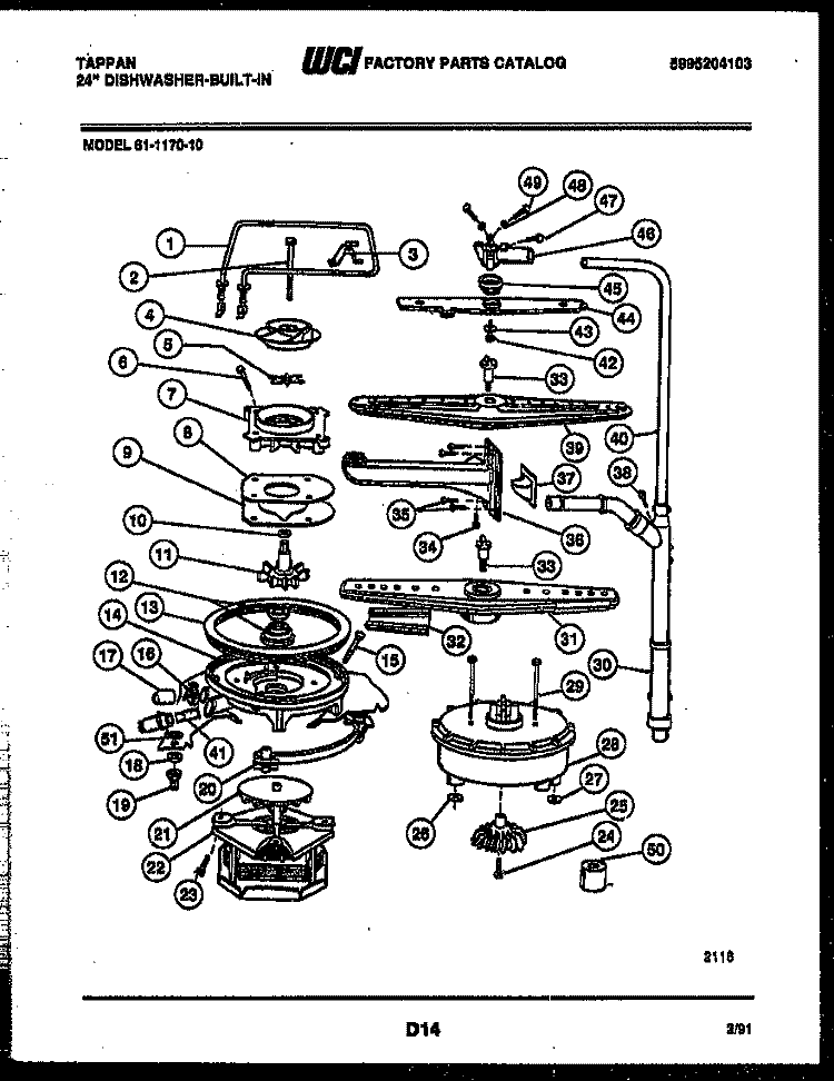 MOTOR PUMP PARTS Diagram and Parts List for 61-1170-00  Tappan Dishwasher