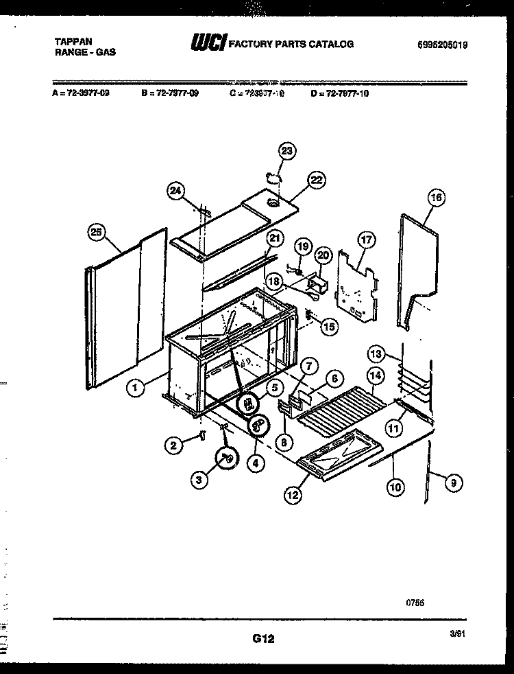UPPER BODY PARTS Diagram and Parts List for 72-3977-00-09  Tappan Range