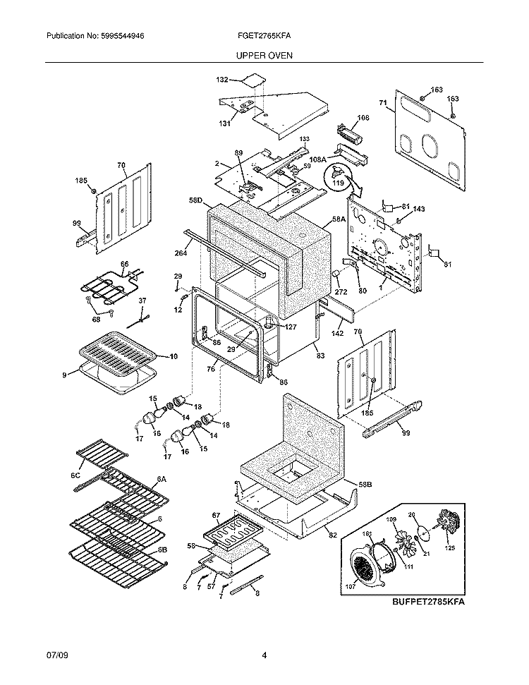 UPPER OVEN Diagram and Parts List for FGET2765KFA  Frigidaire Wall Oven