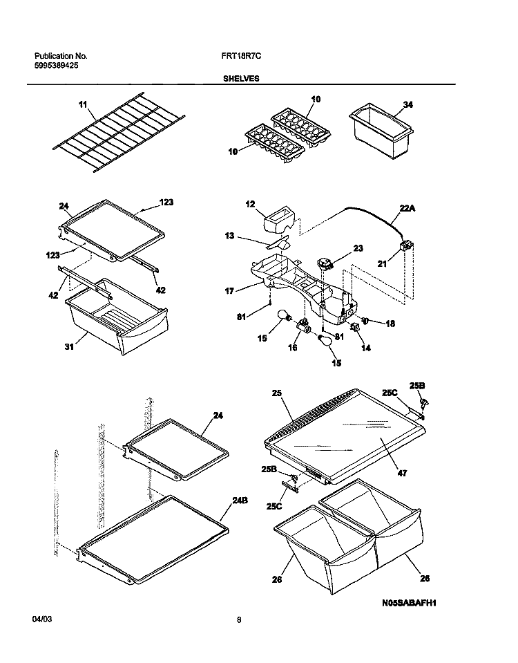 SHELVES Diagram and Parts List for FRT18R7CQ0  Frigidaire Refrigerator
