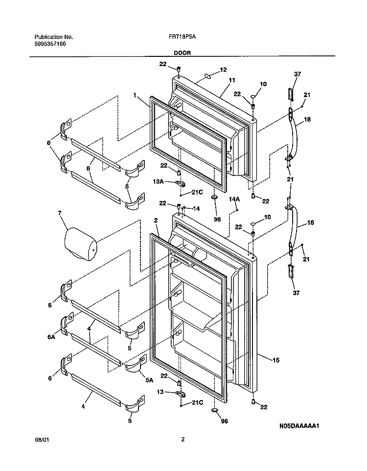 DOOR Diagram and Parts List for FRT18P5AW2  Frigidaire Refrigerator